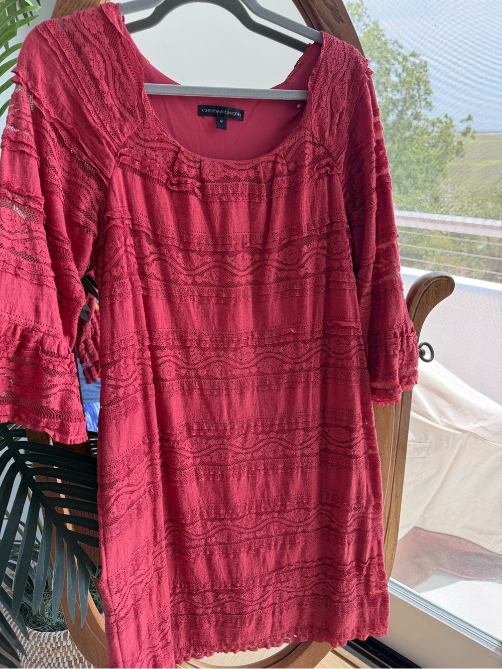 Rust Scoop-Neck Crochet-Trim Tunic